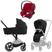 Коляска 3 в 1 Cybex Priam IV Rosegold complete и автокресло Aton B2 i-Size Dynamic Red Sepia Black