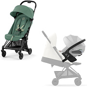 Коляска Cybex Coya Matt Black Frame Cloud T i-Size Platinum White Plus 2 в 1 Leaf Green с дождевиком