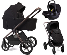 Детская коляска Peppy Soho 3 в 1 с автокреслом Rise Black Black (черный) рама шоколад