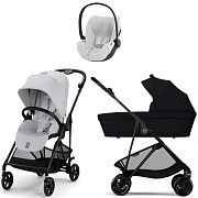 Коляска Cybex Melio Carbon Cloud T i-Size Platinum White Plus 3 в 1 Fog Grey/Magic Black с дождевиками