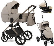 Детская коляска Peppy Monaco Thermo 4 в 1 с автокреслом Jet Beige и базой Latte (бежевый), рама бежевая