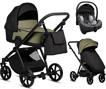 Детская коляска Tutis Mio 3 Plus Essential Кожа 3 в 1 с автокреслом Elo Lux EduSky Grey 1502025 Olive
