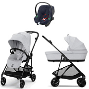 Коляска Cybex Melio Carbon Aton B2 i-Size Bay Blue 3 в 1 Fog Grey с дождевиком