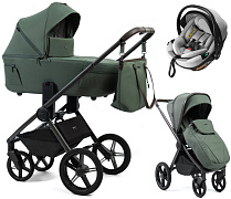 Детская коляска Peppy Monaco Thermo 3 в 1 с автокреслом Welldon Crown 2 Grey Green (зеленый), рама серо-коричневая