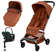 Детская коляска Maxi-Cosi Fame Cabin 4 в 1 с автокреслом Pebble 360 Pro Twillic Green и базой Copper Terra/терракотовый