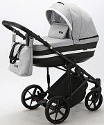 Детская коляска Adamex Rimini 3 в 1 RI32/B (СЕР.ЖАККАРД+ЧЕРН.КОЖА+СЕРЕБР.ОТДЕЛКА)