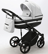 Детская коляска Adamex Rimini 2 в 1 RI29-LUX СВ.СЕР.ЖАККАРД+ЧЕРН.КОЖА+БЕЛ.ОТДЕЛКА