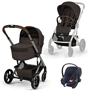 Коляска Cybex Balios S Lux Fold Cot TPE Aton B2 Bay Blue 3 в 1 Chocolate Brown с дождевиками