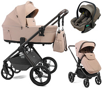 Детская коляска Peppy Soho 3 в 1 с автокреслом Jet Brown Rose (пыльная роза), рама серо-бежевый