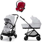Коляска Cybex Melio Carbon Aton B2 i-Size Dynamic Red 3 в 1 Fog Grey с дождевиком