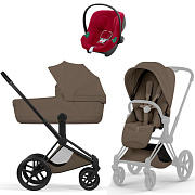 Коляска Cybex Priam V Matt Black Style Aton B2 Dynamic Red 3 в 1 Coconut Brown