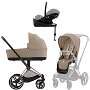 Коляска Cybex Priam IV Rosegold complete Cloud G Stone Grey Plus Base G 3 в 1 Cozy Beige