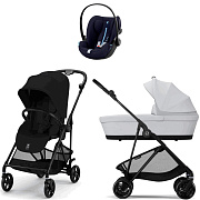 Коляска Cybex Melio Carbon Cloud G i-Size Ocean Blue Plus 3 в 1 Magic Black с дождевиком/Fog Grey