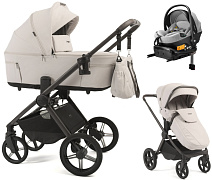 Детская коляска Peppy Soho 4 в 1 с автокреслом Welldon Crown 2 Grey и базой Taupe (бежевый), рама серо-бежевый