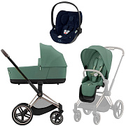 Коляска Cybex Priam IV Rosegold complete Cloud T Rebellious Luxury Denim Blue 3 в 1 Leaf Green