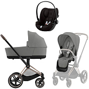 Коляска Cybex Priam IV Rosegold complete и автокресло Cloud G i-Size Magic Black 3 в 1 Mirage Grey