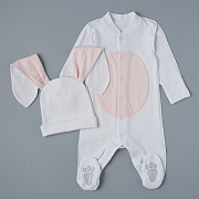 Комбинезон-стойка на кнопках и шапочка с ушками Little Star заинька, белый 62
