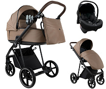 Детская коляска Roan Sol Vintage Leather 2.0 3 в 1 с автокреслом Tutis Elo Lux EduSky Black SL/11/L Camel/Black/руч.Тем.коричневый