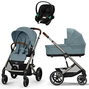 Коляска Cybex Balios S Lux TPE complete Aton S2 Moon Black 3 в 1 Stormy Blue с дождевиками