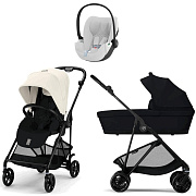 Коляска Cybex Melio Carbon Cloud T i-Size Platinum White Plus 3 в 1 Canvas White/Magic Black с дождевиками