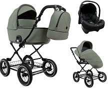 Детская коляска Roan Bass Next Classic d12 2.0 3 в 1 с автокреслом Tutis Elo Lux EduSky Black BNC/82/2 Sage Green/Black/руч.Black