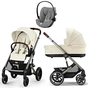 Коляска Cybex Balios S Lux TPE 2025 Cloud G i-Size Stone Grey Plus 3 в 1 Seashell Beige с дождевиками