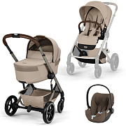 Коляска Cybex Balios S Lux Fold Cot TPE Cloud T Coconut Brown Plus 3 в 1 Almond Beige с дождевиками