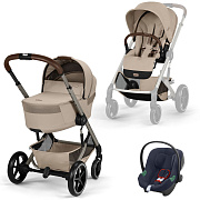 Коляска Cybex Balios S Lux Fold Cot TPE Aton B2 Bay Blue 3 в 1 Almond Beige с дождевиками