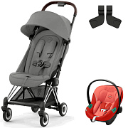 Коляска Cybex Coya Chrome Frame Aton S2 i-Size Hibiscus Red 2 в 1 Mirage Grey с дождевиком