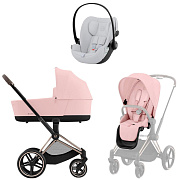 Коляска Cybex Priam IV Rosegold complete и автокресло Cloud G i-Size Fog Grey 3 в 1 Peach Pink