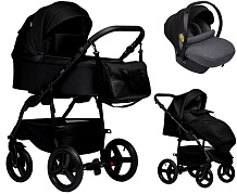 Детская коляска Indigo Impulse Eco 3 в 1 с автокреслом Avionaut Cosmo Grey Ie08 черная кожа/черный