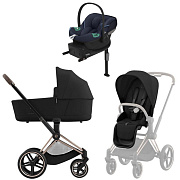 Коляска Cybex Priam IV Rosegold complete Aton S2 Ocean Blue Base One 4 в 1 Sepia Black