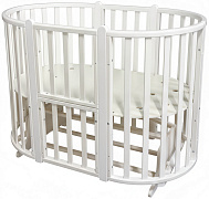 Детская кроватка-трансформер Кедр Фиалка 4 в 1 маятник поперечный,колеса белый/белый