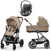 Коляска Cybex Balios S Lux TPE complete Cloud T Mirage Grey 3 в 1 Almond Beige с дождевиками