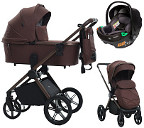 Детская коляска Peppy Monaco 3 в 1 с автокреслом First Burgundy винный, рама коричневая