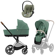 Коляска Cybex Priam IV Chrome Brown complete Cloud T Sage Green Plus 3 в 1 Leaf Green
