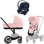 Коляска 3 в 1 Cybex Priam IV Rosegold complete и автокресло Aton S2 i-Size Ocean Blue Peach Pink