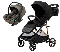 Прогулочная коляска Peppy Amici с автокреслом Jet Brown Black рама Gold