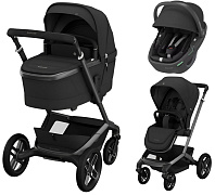 Детская коляска Maxi-Cosi Fame 3 в 1 с автокреслом Coral 360 Essential black Twillic Black/Черный