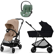 Коляска Cybex Melio Carbon Cloud T i-Size Leaf Green Plus 3 в 1 Almond Beige/Magic Black с дождевиками