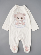 Комбинезон на кнопках интерлок Little Star мишка-ангел на облачке, крем 68