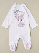 Комбинезон-асим на кнопках Little Star Папина Зайка 8692 (ЧЗ-мз) белый 74