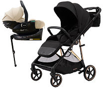 Прогулочная коляска Peppy Amici с автокреслом Jet Beige и базой Black рама Gold