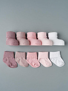 Носочки тонкие с подворотом Little Star 5 шт в уп. 3066 (ЧЗ-мз) белый, св. розовый, розовый, пудра, какао, 16 см