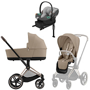 Коляска Cybex Priam IV Rosegold complete Aton S2 Lava Grey Base One 4 в 1 Cozy Beige