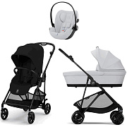 Коляска Cybex Melio Carbon Cloud G i-Size Fog Grey 3 в 1 Magic Black с дождевиком/Fog Grey