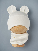 Шапка-котелок и снуд Little Star Мишка рибана начес 80932 крем 36