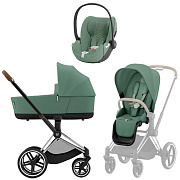 Коляска 3 в 1 Cybex Priam IV Chrome Brown complete и автокресло Cloud T i-Size Leaf Green Plus Leaf Green