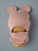 Шапка-котелок и снуд Little Star Мишка рибана начес 80932 светло-розовый 36