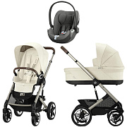 Коляска Cybex Talos S Lux TPE complete Cloud T Mirage Grey 3 в 1 Seashell Beige с дождевиками